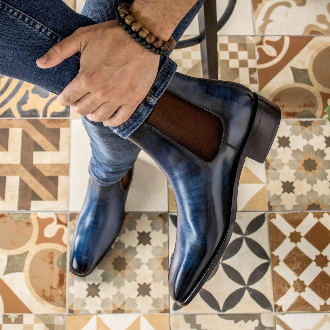 Luxury Hand-Painted Patina Chelsea Boots